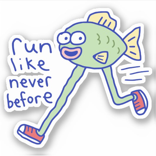 Grappige Rennende Vis Met Benen Sticker (Voorkant)