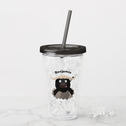 Grappige rennende waterbuffel cartoon acryl drinkbeker (Achterkant ijs)