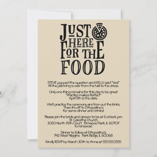 Grappige repetitie diner uitnodiging (Voorkant)