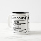 Grappige Restroom Quotes - Mannen en Vrouwen Tweekleurige Koffiemok (Voorkant links)