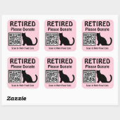 Grappige Retirement Custom QR Code Kat Thema Roze Vierkante Sticker (Vel)