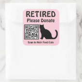 Grappige Retirement Custom QR Code Kat Thema Roze Vierkante Sticker (Tas)