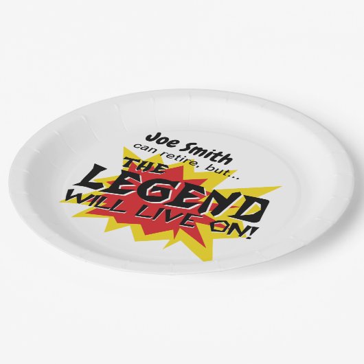 Grappige retirement party legende zal voortleven papieren bordje (Gekanteld)
