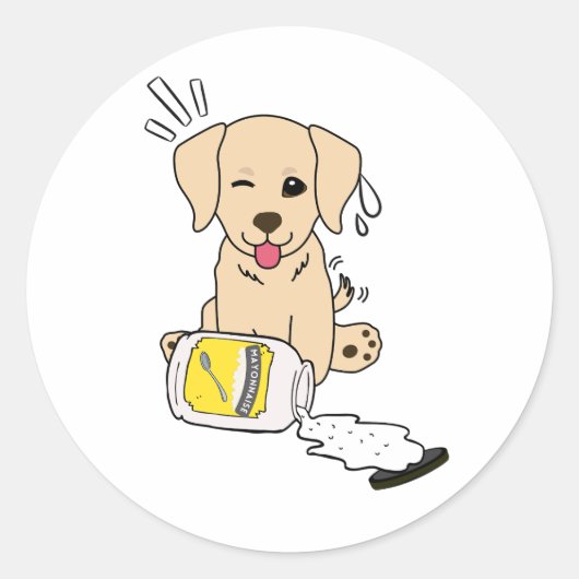 Grappige retriever hond gemorste mayonaise ronde sticker (Voorkant)