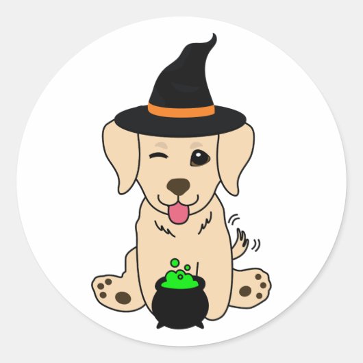 Grappige retriever hond is een heks ronde sticker (Voorkant)