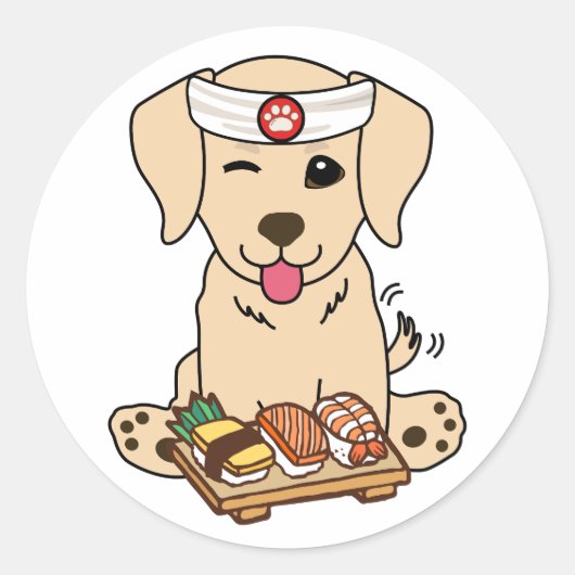 Grappige retriever hond is een sushi chef ronde sticker (Voorkant)