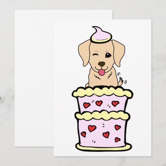 Grappige retriever hond springen uit een taart feestdagenkaart (Voorkant / Achterkant)