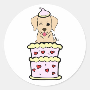 Grappige retriever hond springen uit een taart ronde sticker