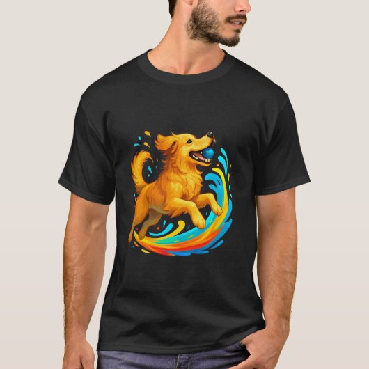 Grappige Retriever Speelt Met Bal Kunst T-shirt (Voorkant)