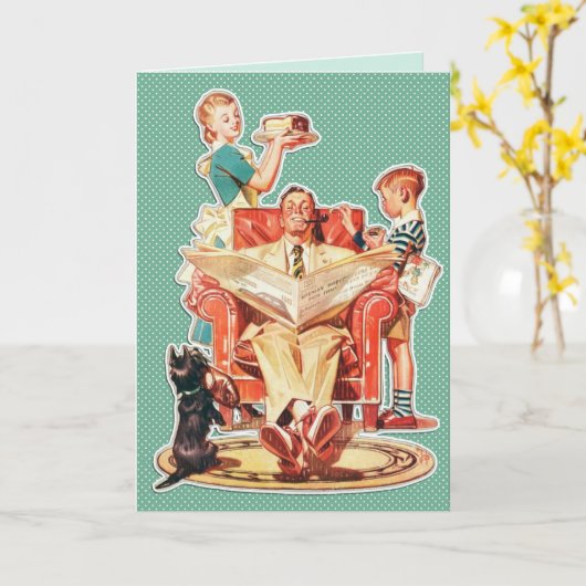 Grappige Retro 1950s Vaderdag Aangepast Bericht Kaart (Gele Bloem)