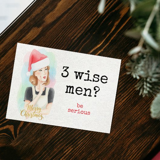 Grappige Retro '3 Wijzen? Doe Normaal' Kerstkaart