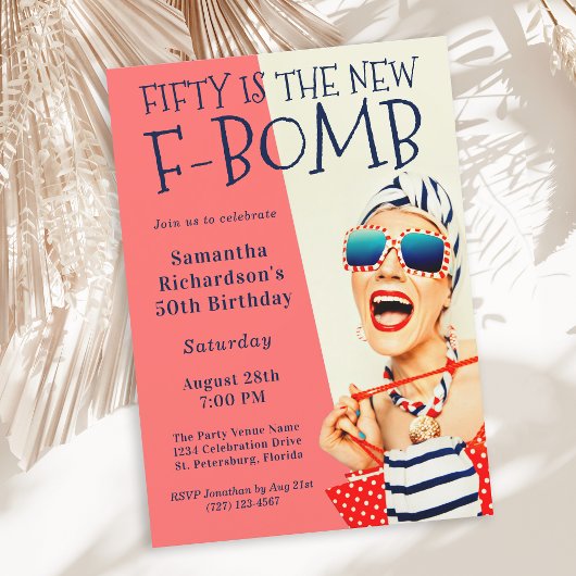 Grappige Retro 50e verjaardag F-Bomuitnodiging Kaart