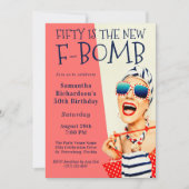 Grappige Retro 50e verjaardag F-Bomuitnodiging Kaart (Voorkant)
