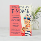 Grappige Retro 50e verjaardag F-Bomuitnodiging Kaart (Staand voorkant)