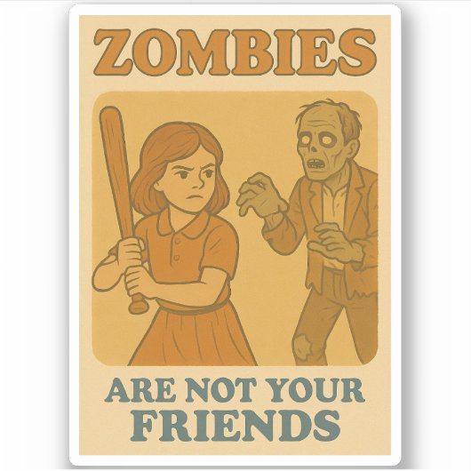 Grappige Retro  70s Zombie Survival Humor Sticker (Voorkant)