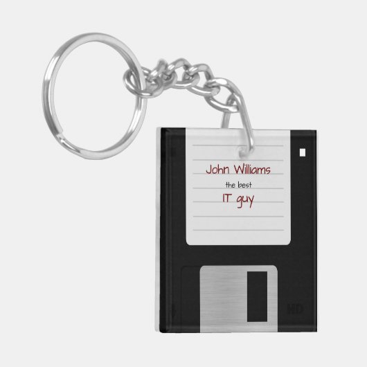Grappige Retro 80s computer diskette Sleutelhanger (Voorkant Links)