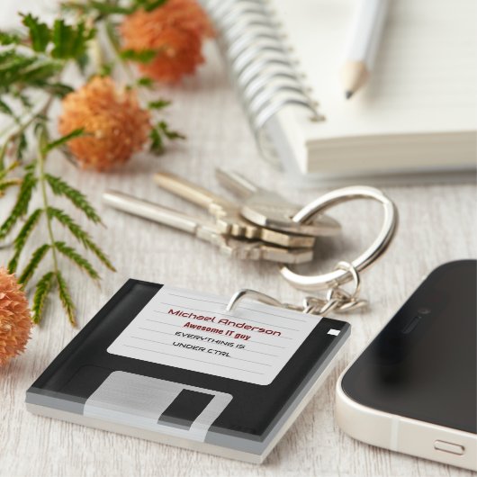 Grappige Retro 80s computer diskette Sleutelhanger (Voorkant Rechts)