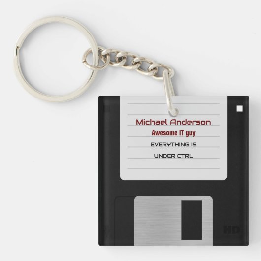 Grappige Retro 80s computer diskette Sleutelhanger (Voorkant)