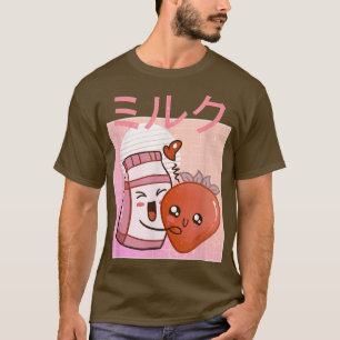 Grappige Retro 90s Japanse Kawaii Aardbeimelk Ca T-shirt