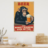 Grappige retro aap bier kunst - maakt aap zaken poster (Keuken)
