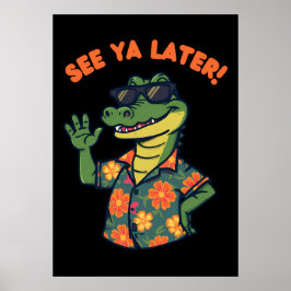 Grappige Retro Alligator Tot Ziens Later Poster