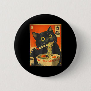 Grappige Retro Anime Kat Ramen Japanse Kat Grafisc Ronde Button 5,7 Cm