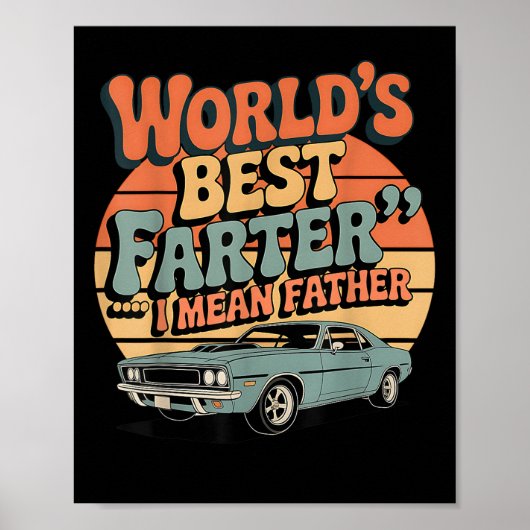 Grappige retro auto papa wereld beste vader ik bed poster (Voorkant)