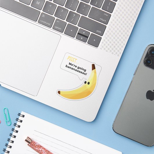 Grappige Retro Banaan Feest Artikelen Grappen Bewe Sticker (Laptop met iPhone)
