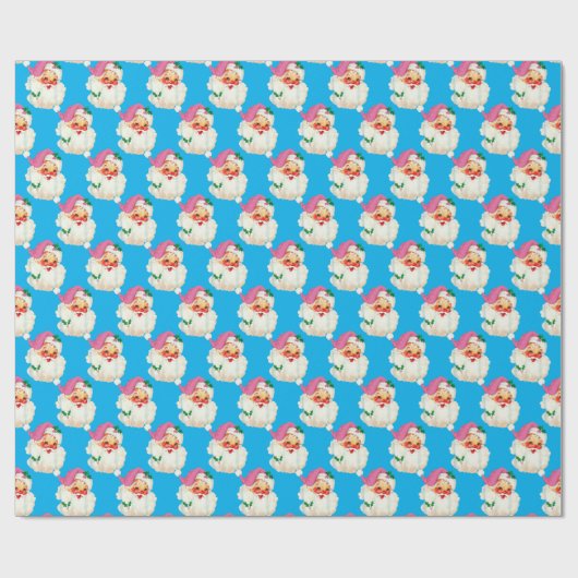 Grappige Retro Blauwe Kerstman Gezicht Kerstmis Cadeaupapier (Vlak)