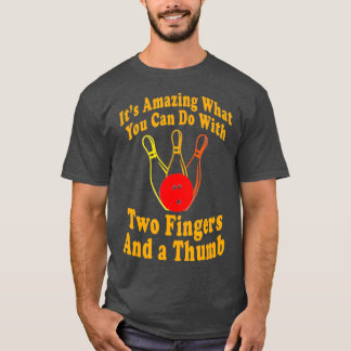 Grappige Retro Bowling Ball Twee Vingers en een T-shirt