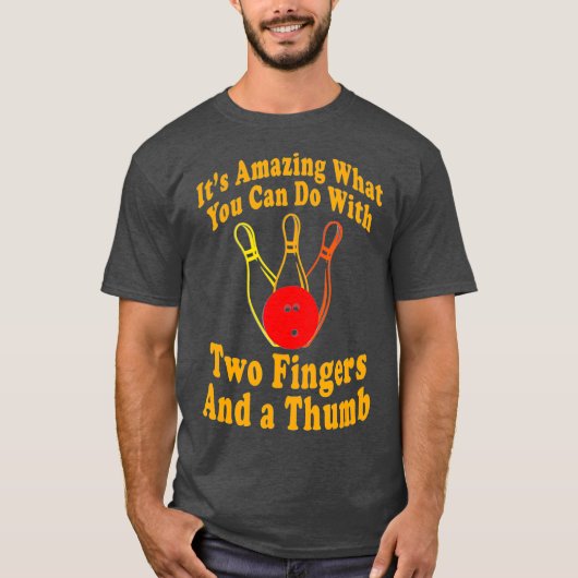Grappige Retro Bowling Ball Twee Vingers en een T-shirt (Voorkant)