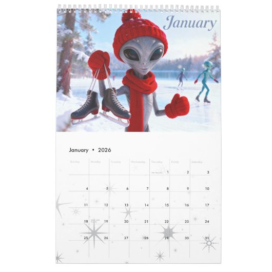 Grappige retro buitenaardse kalender - Aliens onde (Jan 2026)