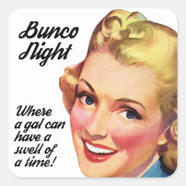 Grappige retro bunco speler zwelling van een tijd vierkante sticker