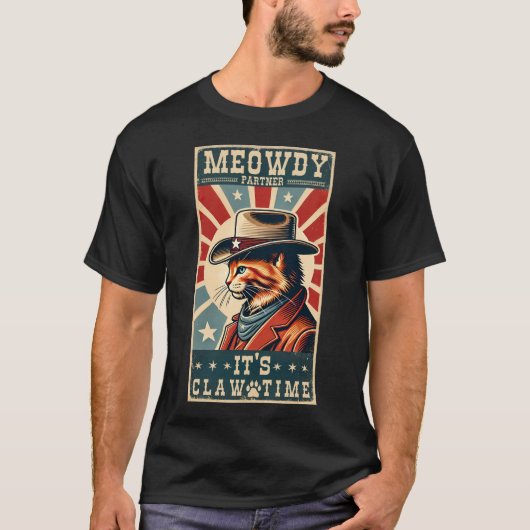 Grappige Retro Cat Lover Meme Meowdy Partner T-shirt (Voorkant)