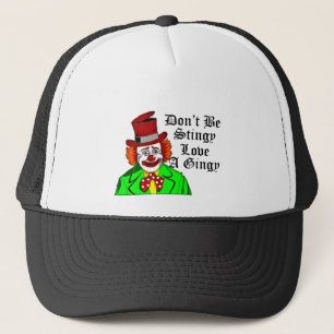 Grappige retro clown houdt van een gember roodhari trucker pet