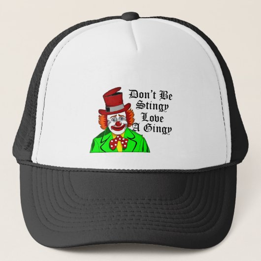Grappige retro clown houdt van een gember roodhari trucker pet (Voorkant)