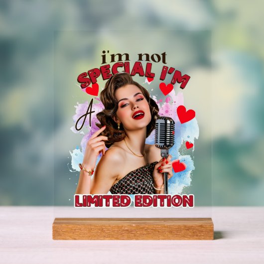 Grappige retro dame woordkunst acryl bord (Neutraal)