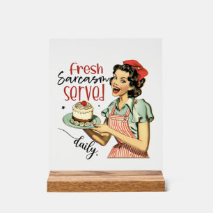 Grappige retro dame woordkunst acryl bord