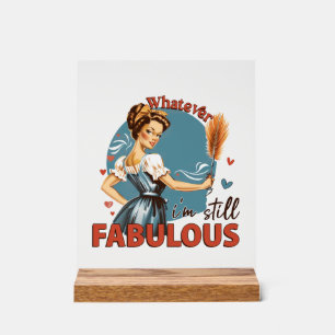 Grappige retro dame woordkunst acryl bord
