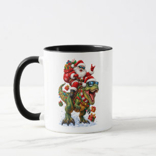 Grappige Retro Dinosaur Santa die op T-Rex rijdt m Mok