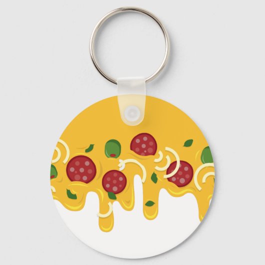 Grappige Retro Druppelende Pizza Kaas Keto Feest Sleutelhanger (Voorkant)