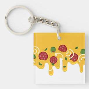 Grappige Retro Druppelende Pizza Kaas Keto Feestje Sleutelhanger