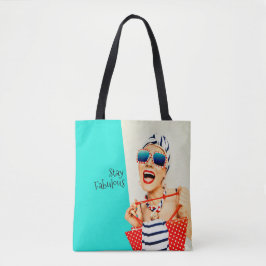 Grappige Retro Fabulous Beach Lady in Zonnebril Tote Bag