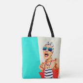 Grappige Retro Fabulous Beach Lady in Zonnebril Tote Bag (Achterkant)