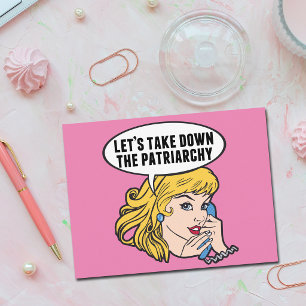 Grappige Retro Feministische Pop Art Meisje Roze P Briefkaart