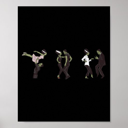 Grappige retro Frankenstein monster en bruid danse Poster (Voorkant)