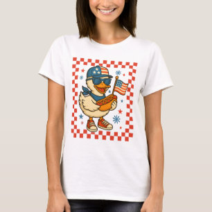 Grappige Retro Gans 4 juli Patriottische Vlag van T-shirt