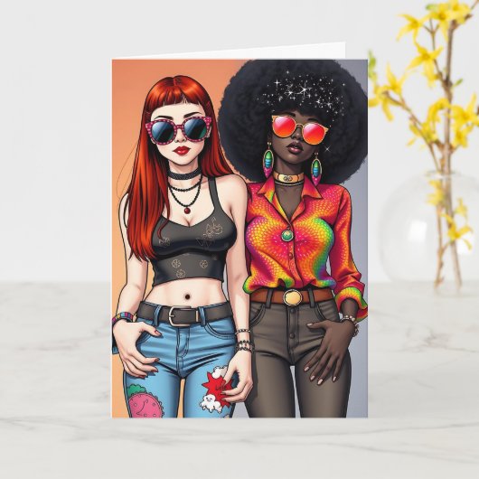 Grappige retro gelukkige verjaardag kaart (Gele Bloem)