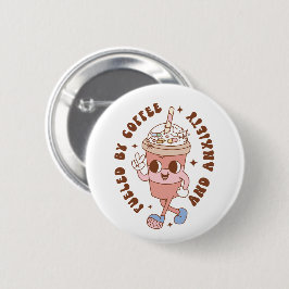 Grappige retro gevoed door koffie en angst ronde button 5,7 cm