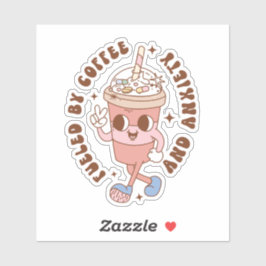 Grappige retro gevoed door koffie en angst sticker